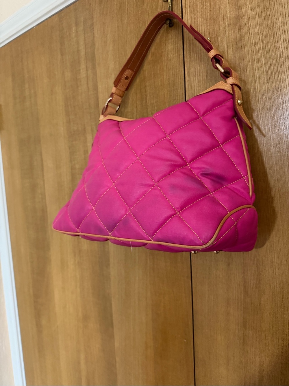 Dooney & Bourke Pink Quilted Shoulder Bag with Tan Trim - Picture 10 of 11